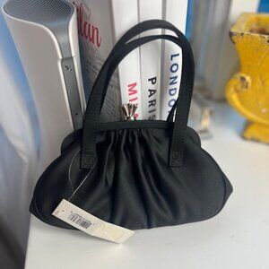 NWT La Regale Black Satin evening bag with Sequined Kiss Lock